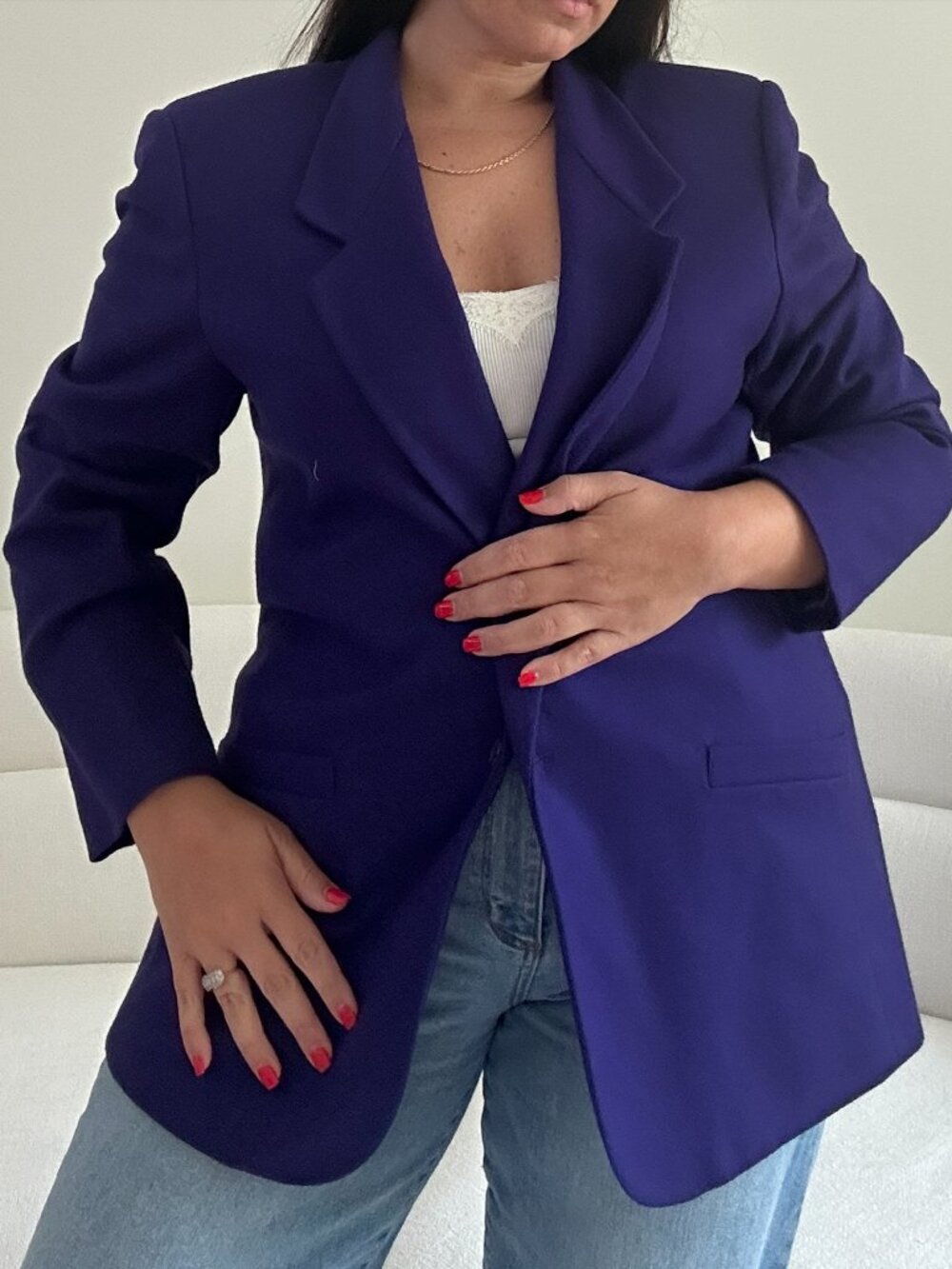Vintage 90s KORET Purple 100% Wool Blazer Women’s Size 16 Single Button Jacket